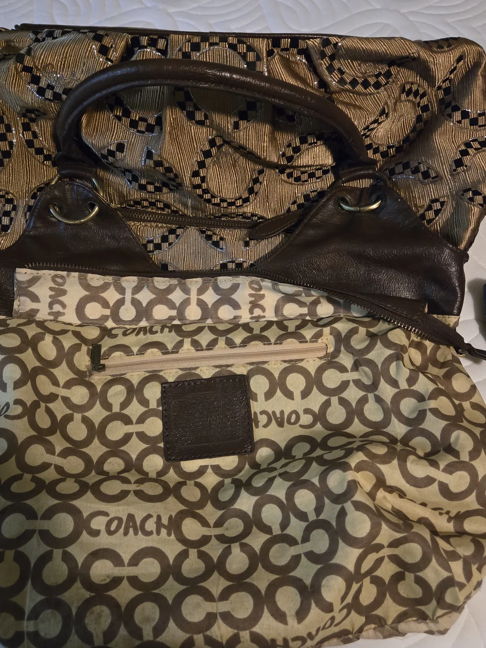 Coach vintage  Gold and Brown Circle Jacquard Hobo Shoulder Bag